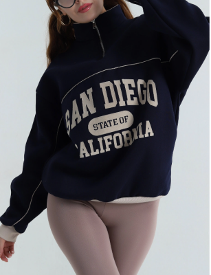 BALIKCI YAKA BASKILI OVERSIZE ŞARDONLU YARIM FERMUAR SWEATSHIRT - 5