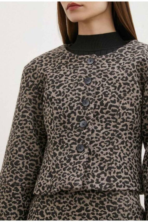 DÜĞME KAPAMALI CROP CEKET MINI ETEK SHANY ZARA MODEL LEOPAR DESEN TAKIMI - 2