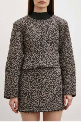 DÜĞME KAPAMALI CROP CEKET MINI ETEK SHANY ZARA MODEL LEOPAR DESEN TAKIMI - 3