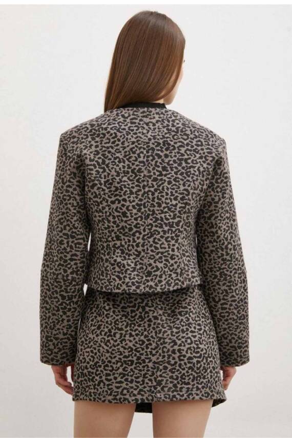 DÜĞME KAPAMALI CROP CEKET MINI ETEK SHANY ZARA MODEL LEOPAR DESEN TAKIMI - 4