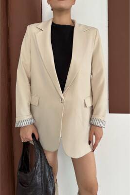 KRUVAZE YAKA İÇİ ÇİZGİ DESEN ASTARLI BLAZER CEKET MARKA MUADİL 