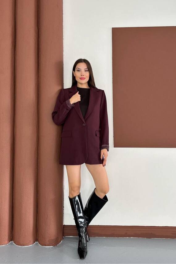 KRUVAZE YAKA İÇİ ÇİZGİ DESEN ASTARLI BLAZER CEKET MARKA MUADİL  - 3