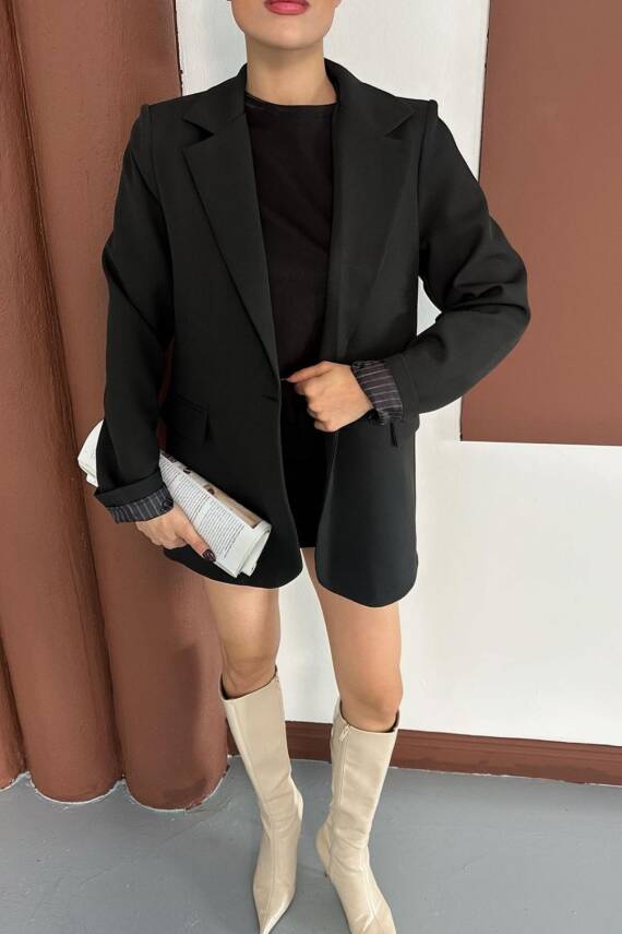 KRUVAZE YAKA İÇİ ÇİZGİ DESEN ASTARLI BLAZER CEKET MARKA MUADİL  - 4