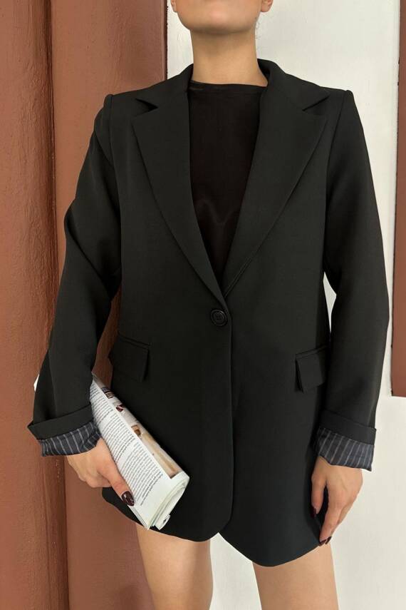 KRUVAZE YAKA İÇİ ÇİZGİ DESEN ASTARLI BLAZER CEKET MARKA MUADİL  - 5