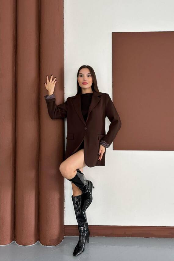 KRUVAZE YAKA İÇİ ÇİZGİ DESEN ASTARLI BLAZER CEKET MARKA MUADİL  - 10