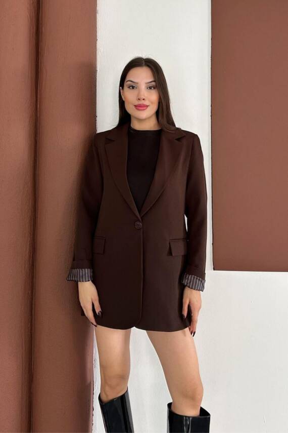 KRUVAZE YAKA İÇİ ÇİZGİ DESEN ASTARLI BLAZER CEKET MARKA MUADİL  - 11