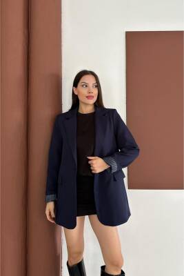 KRUVAZE YAKA İÇİ ÇİZGİ DESEN ASTARLI BLAZER CEKET MARKA MUADİL  - 12