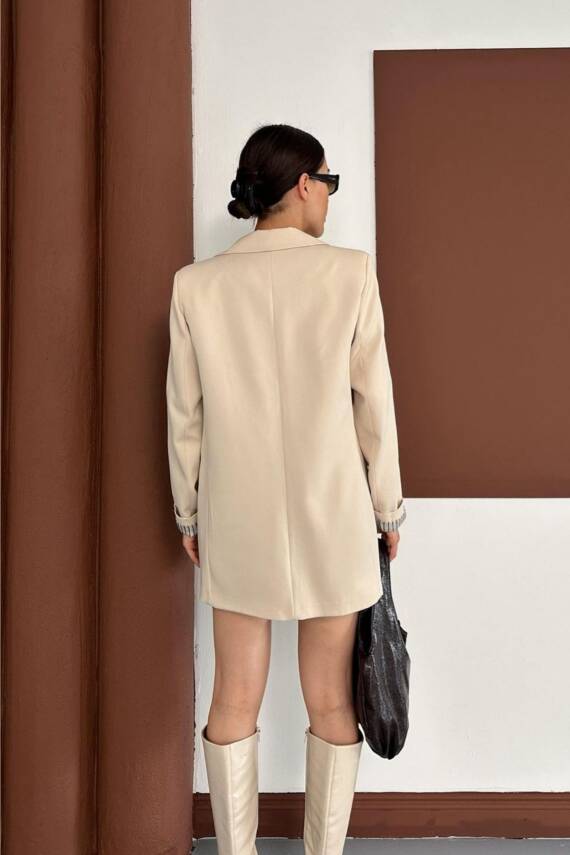 KRUVAZE YAKA İÇİ ÇİZGİ DESEN ASTARLI BLAZER CEKET MARKA MUADİL  - 14