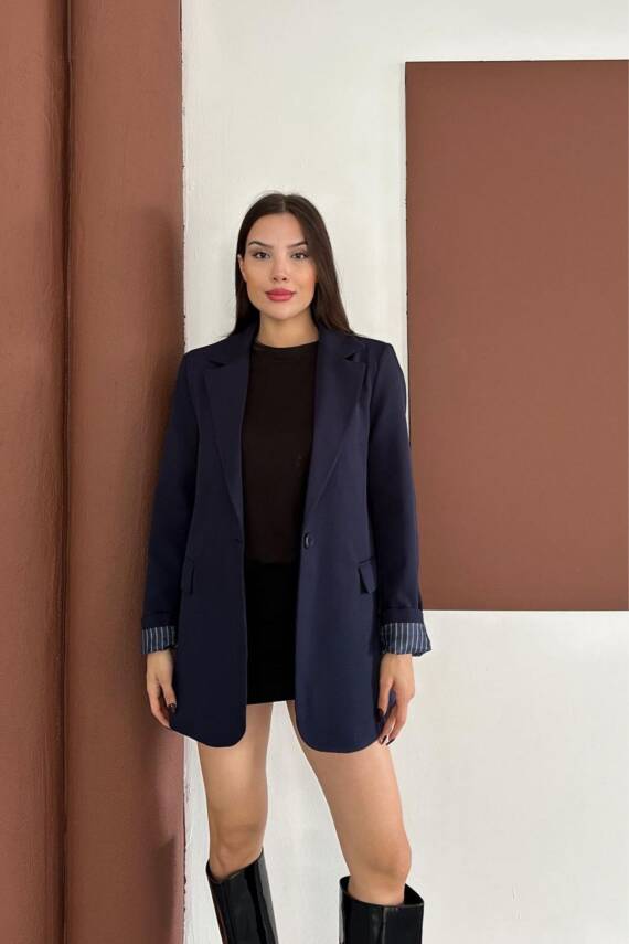 KRUVAZE YAKA İÇİ ÇİZGİ DESEN ASTARLI BLAZER CEKET MARKA MUADİL  - 15