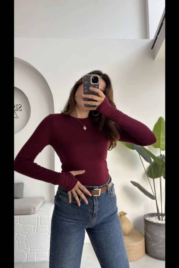 OYSHO BİSİKLET YAKA BASİC PARMAK GEÇİRMELİ UZUN KOLLU BODY - 1