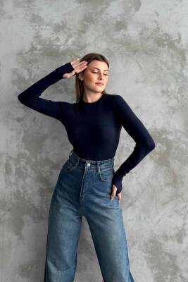OYSHO BİSİKLET YAKA BASİC PARMAK GEÇİRMELİ UZUN KOLLU BODY - 3