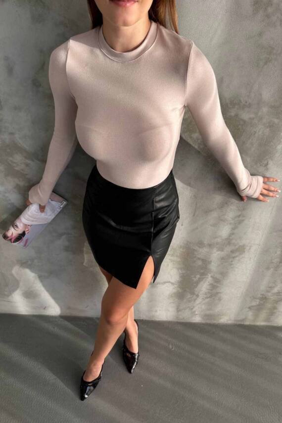 OYSHO BİSİKLET YAKA BASİC PARMAK GEÇİRMELİ UZUN KOLLU BODY - 5