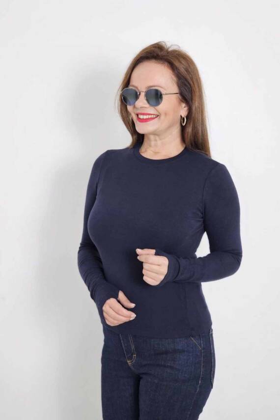 OYSHO BİSİKLET YAKA BASİC PARMAK GEÇİRMELİ UZUN KOLLU BODY - 6