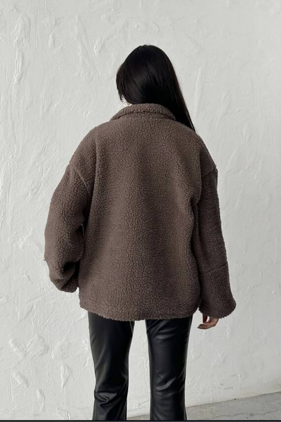 PELÜŞ OVERSİZE DİK YAKALI SPOR CEKET  - 2