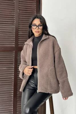 PELÜŞ OVERSİZE DİK YAKALI SPOR CEKET  - 3