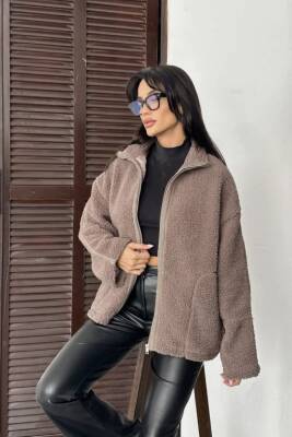 PELÜŞ OVERSİZE DİK YAKALI SPOR CEKET  - 4