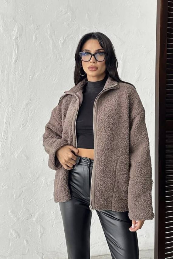 PELÜŞ OVERSİZE DİK YAKALI SPOR CEKET  - 6