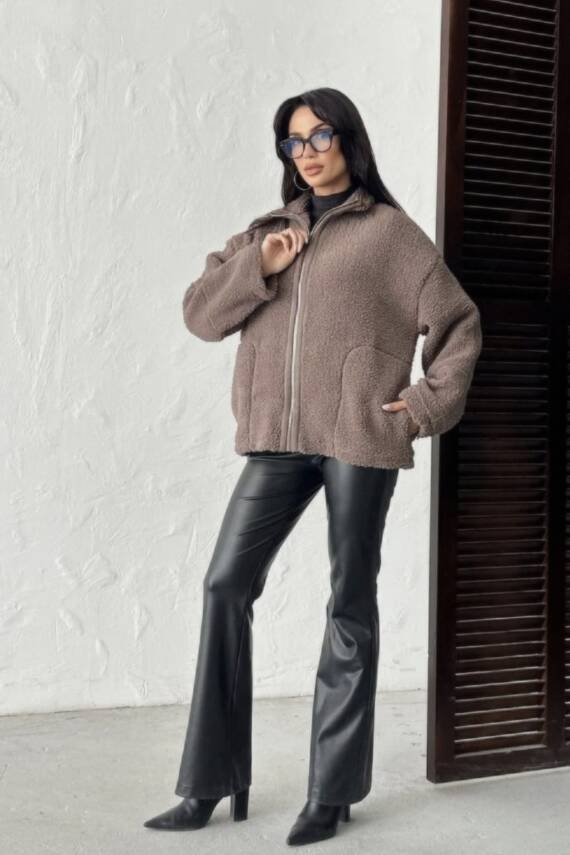 PELÜŞ OVERSİZE DİK YAKALI SPOR CEKET  - 7