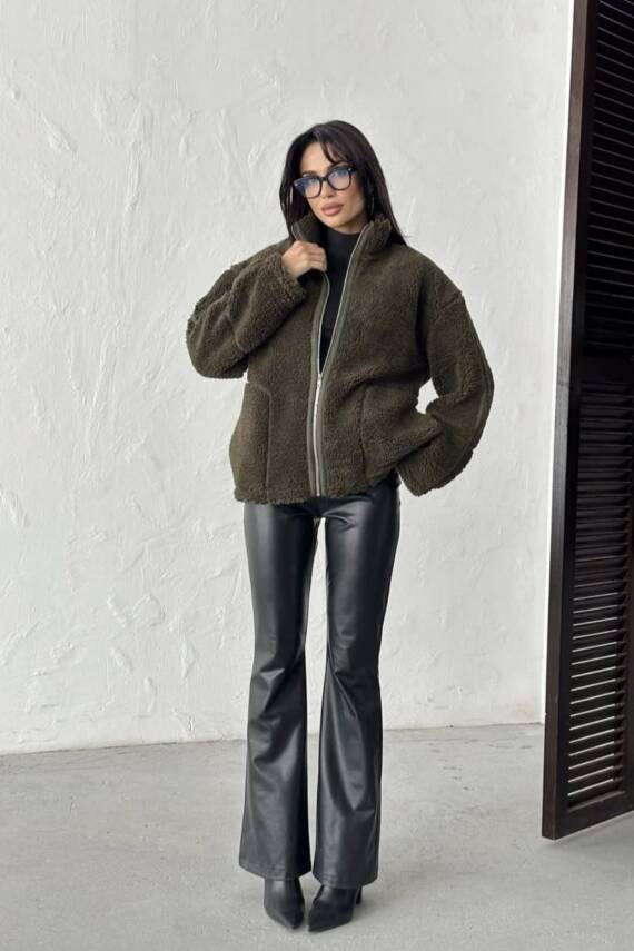 PELÜŞ OVERSİZE DİK YAKALI SPOR CEKET  - 8