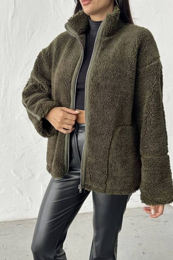 PELÜŞ OVERSİZE DİK YAKALI SPOR CEKET  - 9