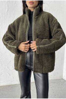 PELÜŞ OVERSİZE DİK YAKALI SPOR CEKET  - 10