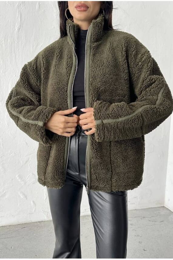 PELÜŞ OVERSİZE DİK YAKALI SPOR CEKET  - 10