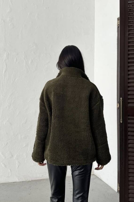 PELÜŞ OVERSİZE DİK YAKALI SPOR CEKET  - 11