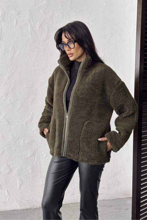 PELÜŞ OVERSİZE DİK YAKALI SPOR CEKET  - 12