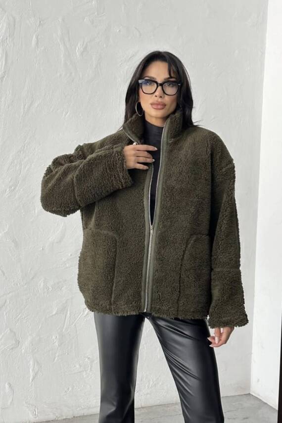 PELÜŞ OVERSİZE DİK YAKALI SPOR CEKET  - 13