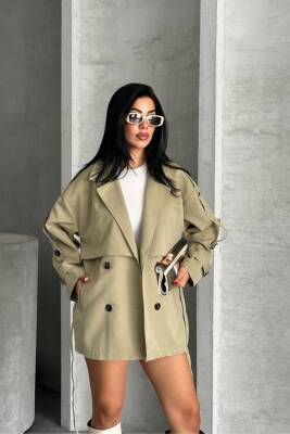 TRENÇKOT CEKET MİDİ BOY KUŞAKLI VE DETAYLI PREMIUM KALİTE ASTARLI