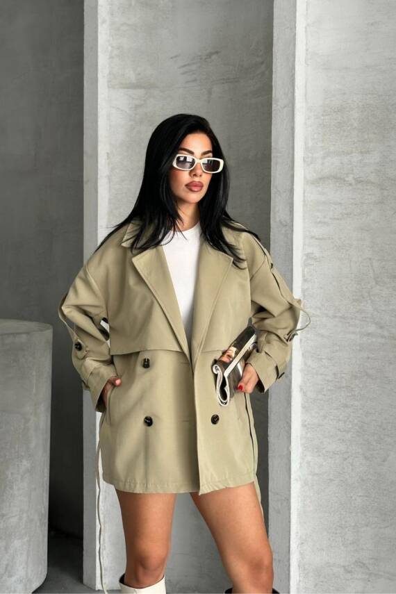 TRENÇKOT CEKET MİDİ BOY KUŞAKLI VE DETAYLI PREMIUM KALİTE ASTARLI - 1