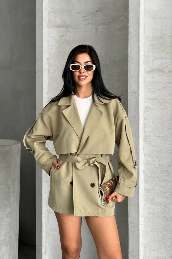 TRENÇKOT CEKET MİDİ BOY KUŞAKLI VE DETAYLI PREMIUM KALİTE ASTARLI - 2