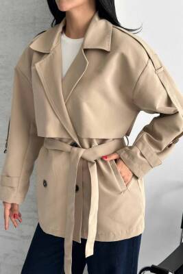 TRENÇKOT CEKET MİDİ BOY KUŞAKLI VE DETAYLI PREMIUM KALİTE ASTARLI - 4