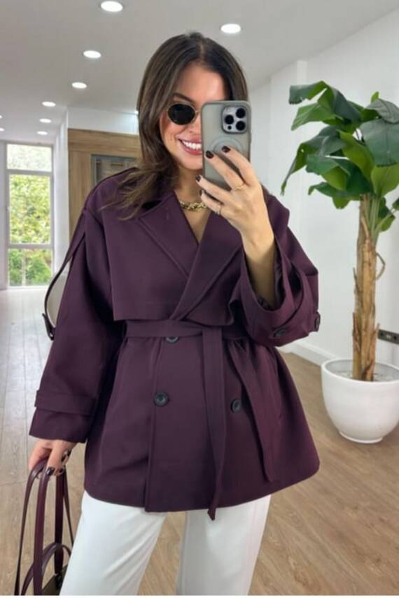 TRENÇKOT CEKET MİDİ BOY KUŞAKLI VE DETAYLI PREMIUM KALİTE ASTARLI - 6