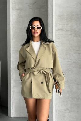 TRENÇKOT CEKET MİDİ BOY KUŞAKLI VE DETAYLI PREMIUM KALİTE ASTARLI - 7