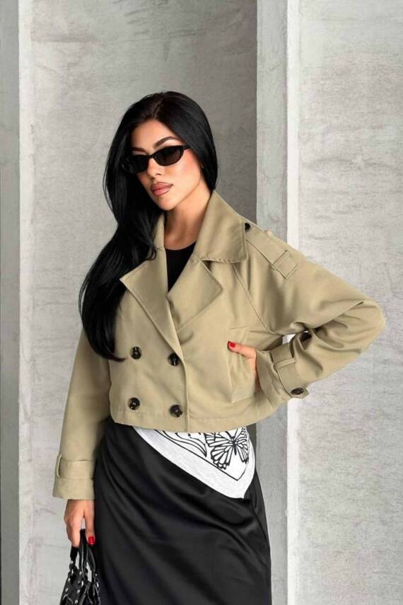 TRENÇKOT CROP PREMIUM KALİTE ASTARLI - 1