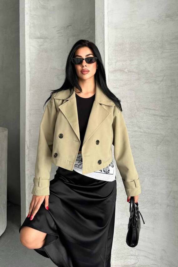 TRENÇKOT CROP PREMIUM KALİTE ASTARLI - 2