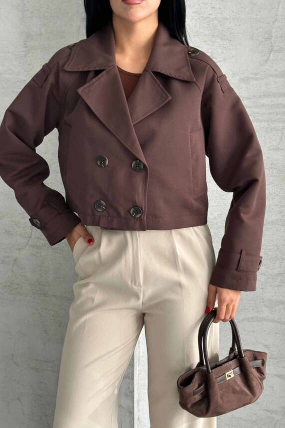 TRENÇKOT CROP PREMIUM KALİTE ASTARLI - 3