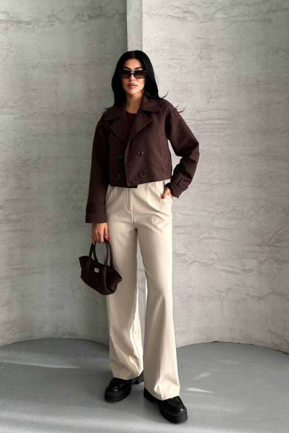 TRENÇKOT CROP PREMIUM KALİTE ASTARLI - 4