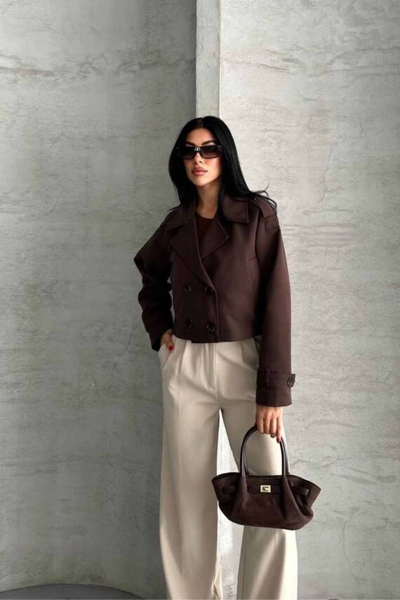 TRENÇKOT CROP PREMIUM KALİTE ASTARLI - 5