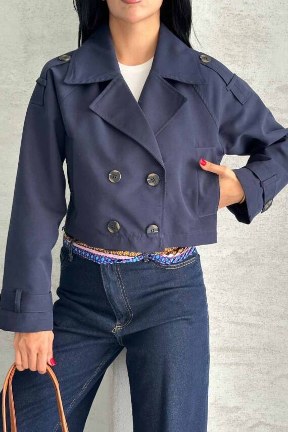 TRENÇKOT CROP PREMIUM KALİTE ASTARLI - 6