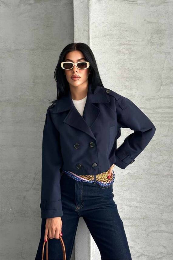 TRENÇKOT CROP PREMIUM KALİTE ASTARLI - 8