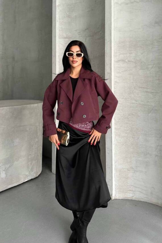 TRENÇKOT CROP PREMIUM KALİTE ASTARLI - 11