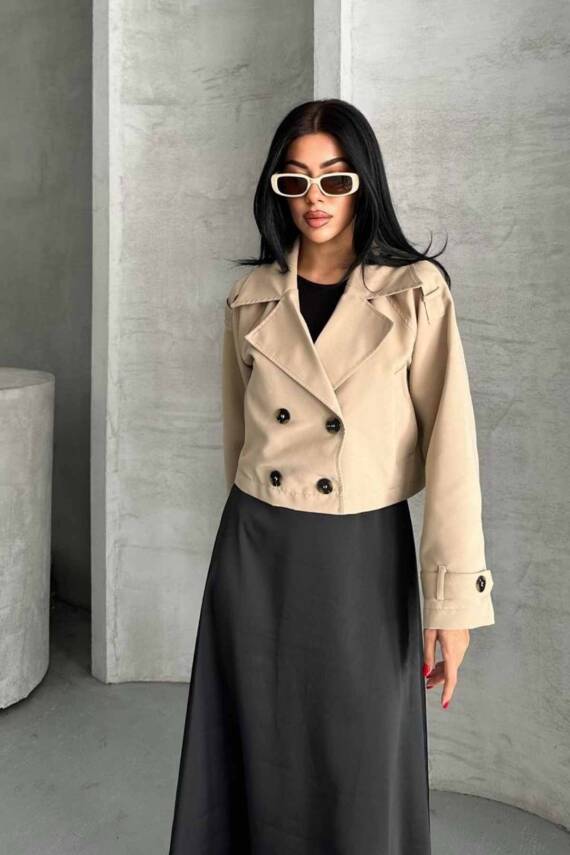 TRENÇKOT CROP PREMIUM KALİTE ASTARLI - 12