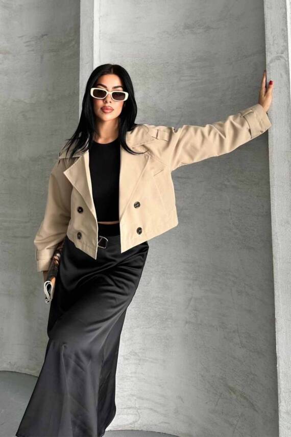 TRENÇKOT CROP PREMIUM KALİTE ASTARLI - 13