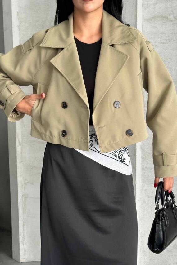 TRENÇKOT CROP PREMIUM KALİTE ASTARLI - 15