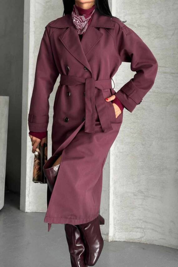 TRENÇKOT UZUN BOY KUŞAKLI VE ASTARLI PREMIUM KALİTE - 3