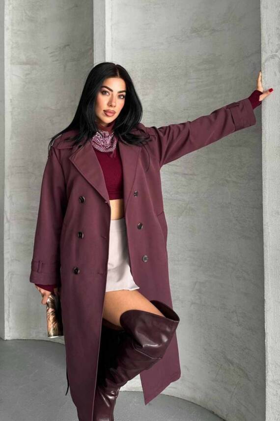 TRENÇKOT UZUN BOY KUŞAKLI VE ASTARLI PREMIUM KALİTE - 7