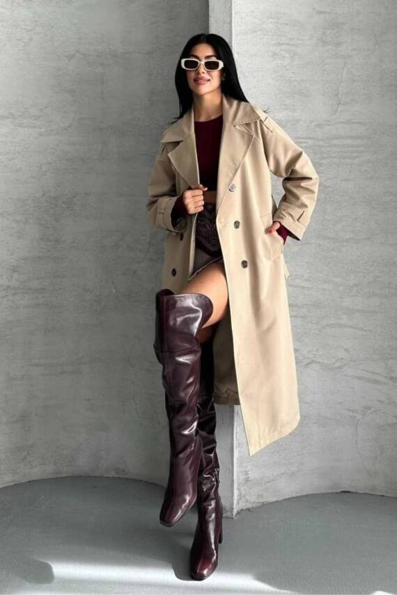 TRENÇKOT UZUN BOY KUŞAKLI VE ASTARLI PREMIUM KALİTE - 9