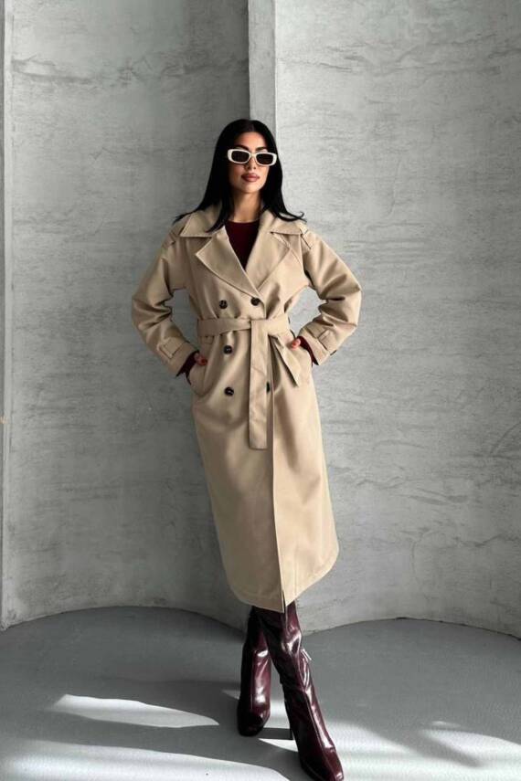 TRENÇKOT UZUN BOY KUŞAKLI VE ASTARLI PREMIUM KALİTE - 10